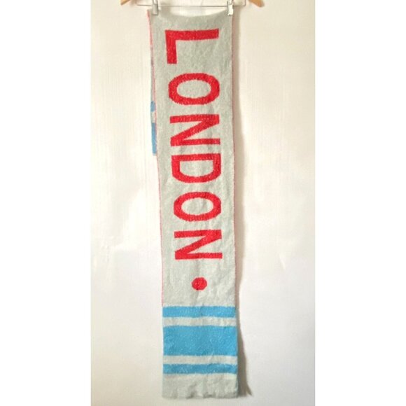 Urban Outfitters City Intarsia Soccer Scarf LONDON White Blue Red 72" x 10" NWOT - Picture 1 of 5